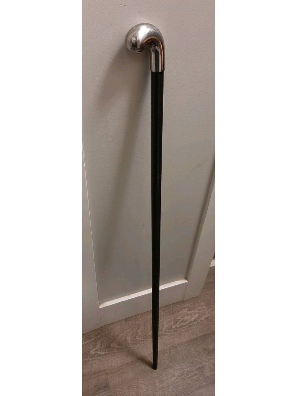 Vintage Black Decorative Walking Cane Silver Tone Heavy Handle 38 Inches Long